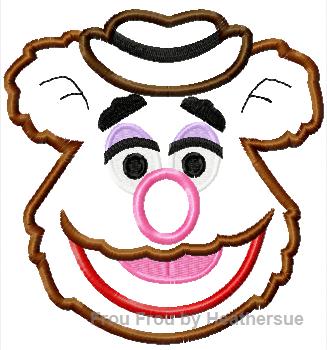 Fuzzie Bear Head Machine Applique Embroidery Design Multiple Sizes, including 4 inch