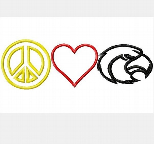 Peace, Love, and Eagles  Machine Applique Embroidery Design, multiple sizes including 4 inch