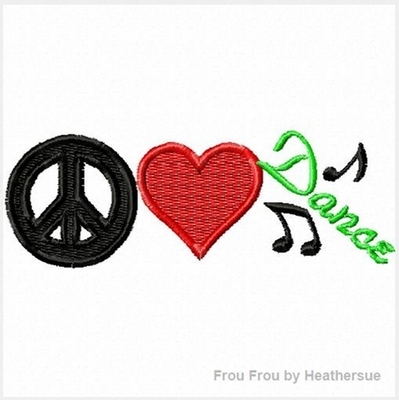 Peace Love and Dance Applique Embroidery Designs, multiple sizes including 4 inch