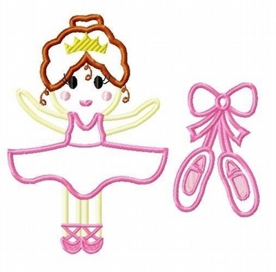 Shoes and Princess Ballerina TWO Applique Embroidery Designs SET, mutltiple sizes INCLUDING 4 INCH
