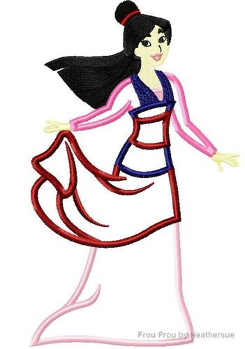 Moolan Full Body Princess Machine Applique Embroidery Design, Multiple sizes including 4 inch