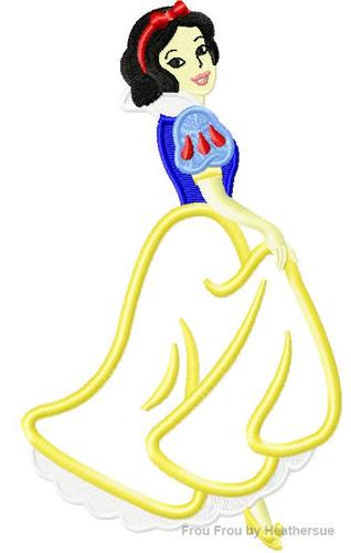 Snowy White Full Body Princess Machine Applique Embroidery Design, Multiple sizes including 4 inch