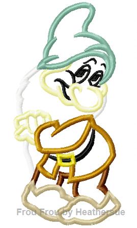 Shy Guy Dwarf Snowy White Machine Applique Embroidery Design, Multiple sizes including 4 inch