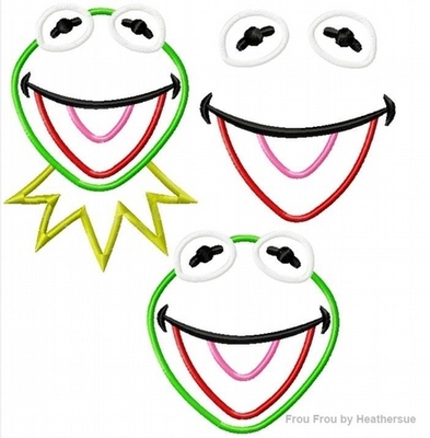 Frog Head, Head and Neck, and Just Face THREE Machine Applique Embroidery Designs Multiple Sizes, including 4 inch
