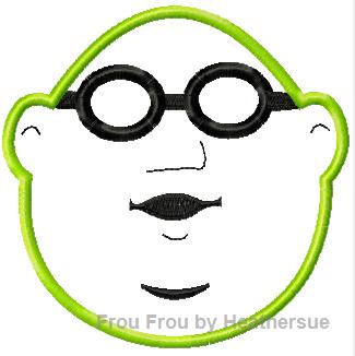 Dr. Cantaloupe Head Machine Applique Embroidery Design Multiple Sizes, including 4 inch