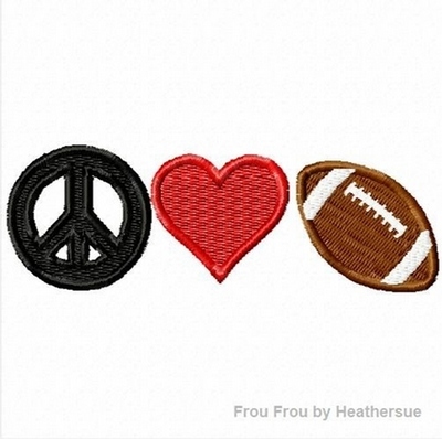 Peace, Love, and Football Machine Applique Embroidery Design, multiple sizes including 4 inch