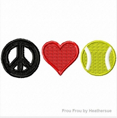 Peace Love and Tennis Machine Applique Embroidery Designs, multiple sizes including 4 inch