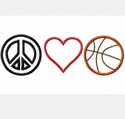 Peace, Love, and Basketball Machine Applique Embroidery Design, multiple sizes including 4 inch