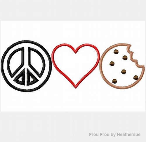Peace Love Cookies  Machine Applique Embroidery Design, multiple sizes including 4 inch