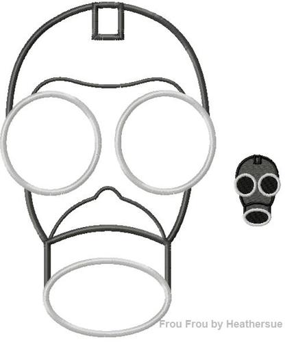 Gas Mask Who Machine Applique Embroidery Design Multiple Sizes, including 1" and 2" filled