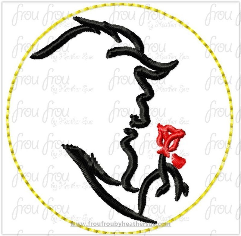 Clippie Beasty with Rose Satin Stitch Sketch Full Body Machine Embroidery In The Hoop Project 1.5, 2, 3, and 4 inch