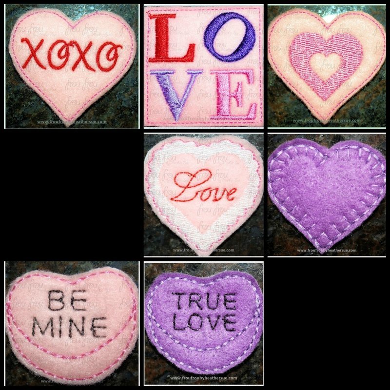 Clippie Valentine&#39;s Day SEVEN Design SET Machine Embroidery In The Hoop Project 1.5, 2, 3, and 4 inch