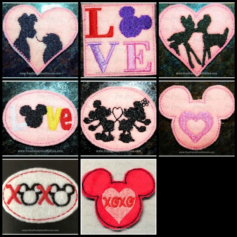 Clippie Dis Valentine&#39;s Day EIGHT Design SET Machine Embroidery In The Hoop Project 1.5, 2, 3, and 4 inch