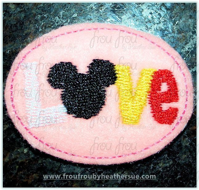 Clippie Love Mister Mouse Horizontal Valentine&#39;s Day Machine Embroidery In The Hoop Project 1.5, 2, 3, and 4 inch