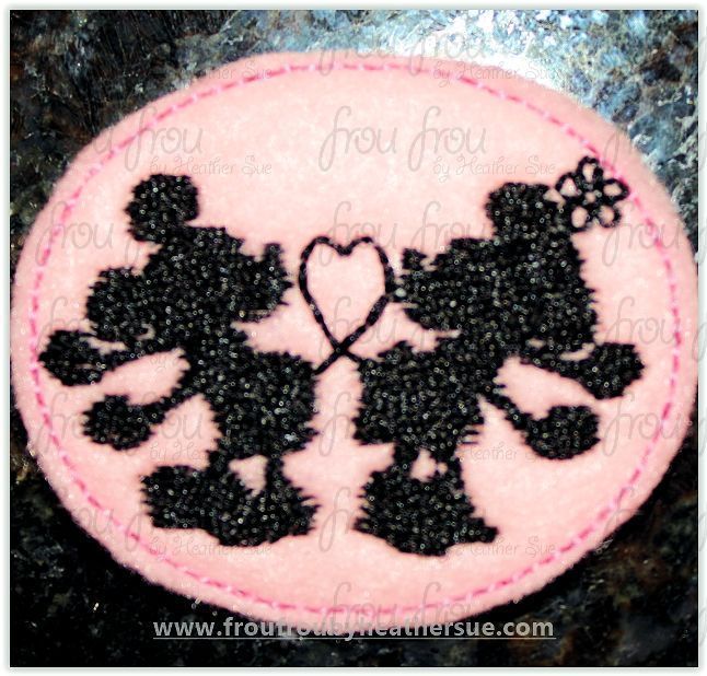 Clippie Mister and Miss Mouse Silhouette with heart Valentine&#39;s Day Machine Embroidery In The Hoop Project 1.5, 2, 3, and 4 inch