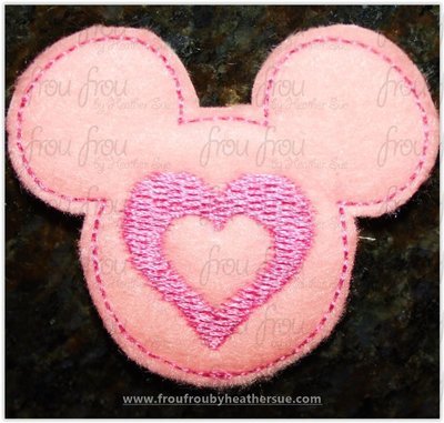 Clippie Heart Mister Mouse Head Valentine's Day Machine Embroidery In The Hoop Project 1.5, 2, 3, and 4 inch