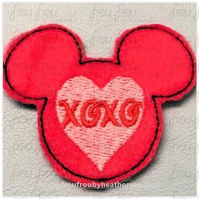 Clippie XO Mister Mouse Head Heart Valentine's Day Machine Embroidery In The Hoop Project 1.5, 2, 3, and 4 inch