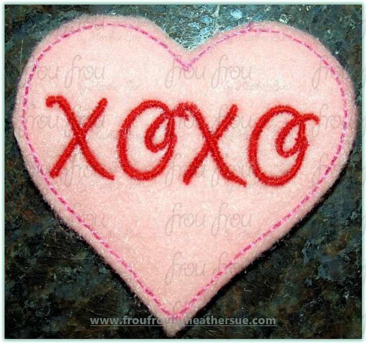 Clippie XOXO Heart Valentine&#39;s Day Machine Embroidery In The Hoop Project 1.5, 2, 3, and 4 inch