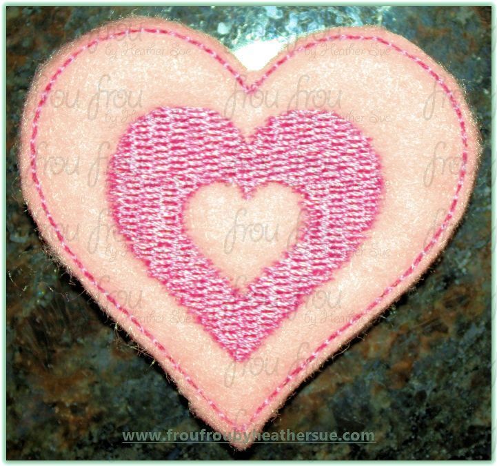 Clippie Triple Heart Valentine&#39;s Day Machine Embroidery In The Hoop Project 1.5, 2, 3, and 4 inch
