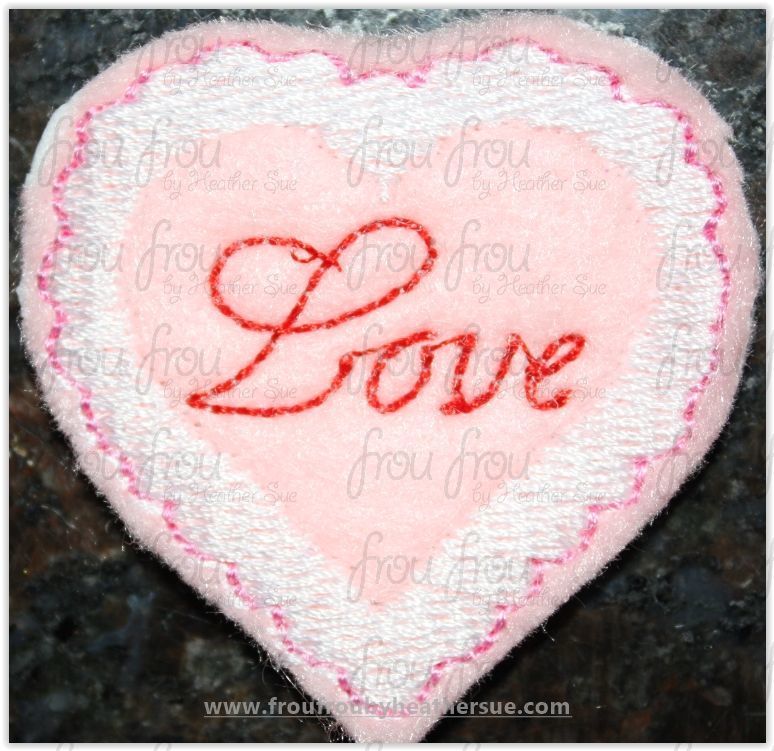 Clippie Lace Love Heart Valentine&#39;s Day Machine Embroidery In The Hoop Project 1.5, 2, 3, and 4 inch