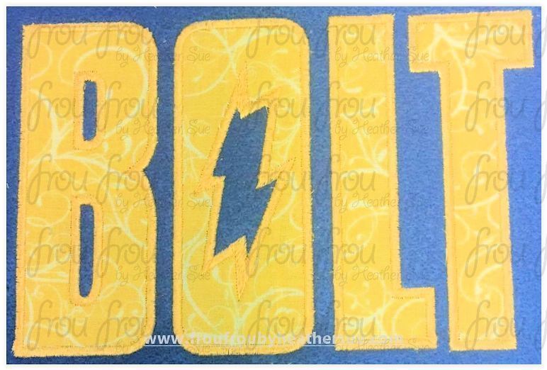 Boltz Superhero Logo Machine Applique Embroidery Design, multiple sizes, including 1"-16"