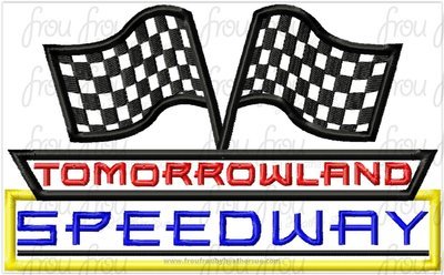 Tomorrow World Speedway Logo Race Cars Ride Machine Applique Embroidery Design, Multiple Sizes including 4"-16"