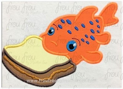 Pudgy Fish with Sandwich Lila Machine Applique Embroidery Design, Multiple Sizes, 4"-16"