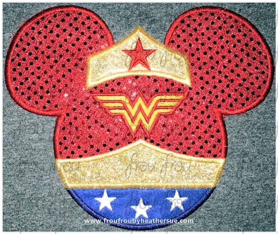Wonder Lady Miss Mouse Head Superhero Super Hero Machine Applique Embroidery Design, Multiple sizes including 1&quot;-16&quot;