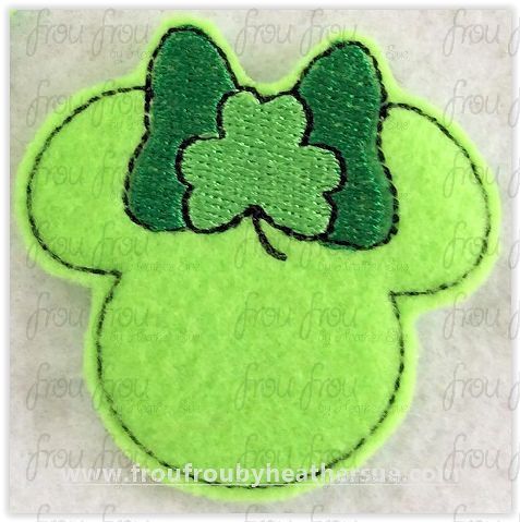 Clippie St. Patrick&#39;s Day Miss Mouse Head with Shamrock Machine Embroidery In The Hoop Project 1&quot;-4&quot;