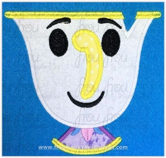 Chipped Cup Emoji Bella and Beasty machine embroidery design, multiple sizes including 2&quot;-16&quot;