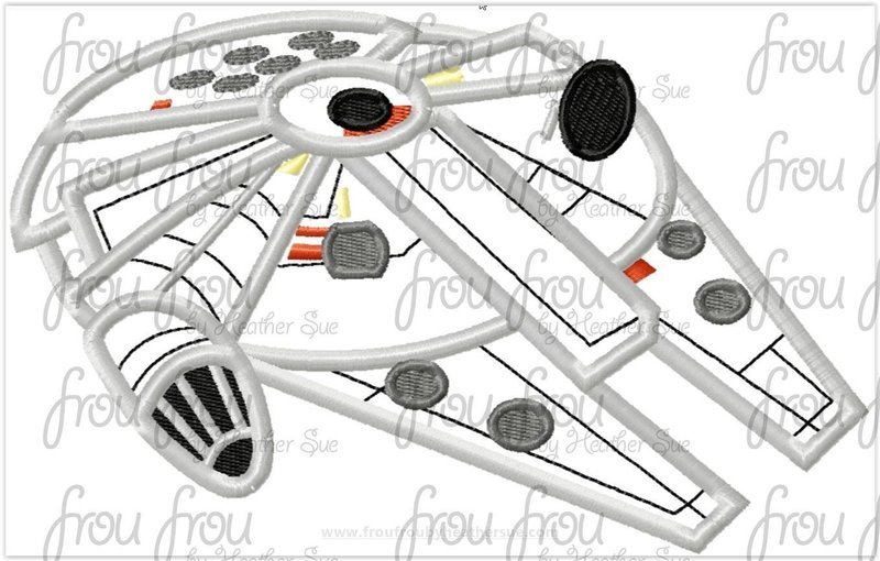 Millenia Falcon Space Ship Space Wars Machine Applique Embroidery Design Multiple Sizes, including 1"-16"