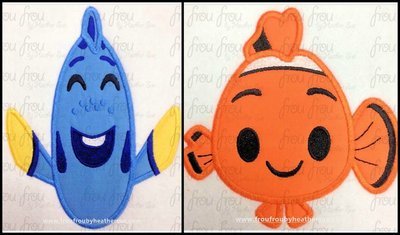 Finding Neemo and Dorine Emojis TWO Design SET machine embroidery design, multiple sizes including 2"-16"