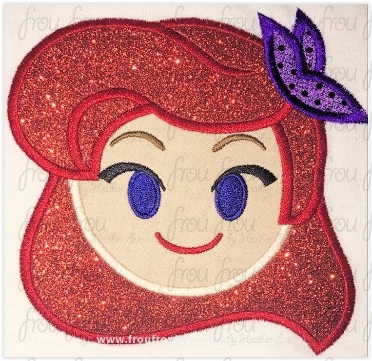 Ariah Mermaid Emoji machine embroidery design, multiple sizes including 2&quot;-16&quot;
