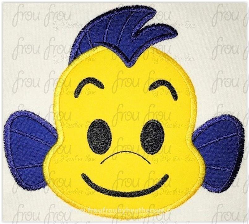 Flunder Fish Emoji machine embroidery design, multiple sizes including 2"-16"
