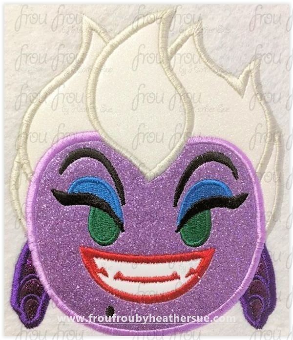 Ursea Sea Witch Mermaid Emoji machine embroidery design, multiple sizes including 2&quot;-16&quot;