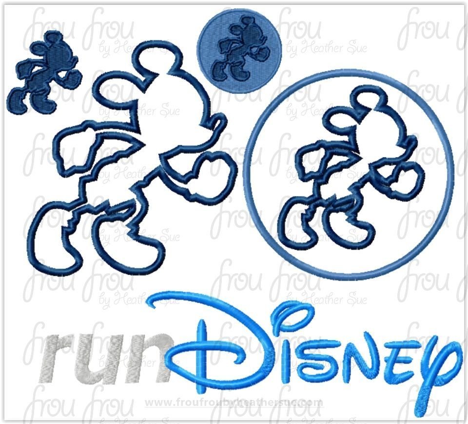 Run Dis Mister Mouse Silhouette and Wording TWO Design SET Marathon Race Machine Embroidery Design, multiple sizes including 1&quot;-16&quot; inch