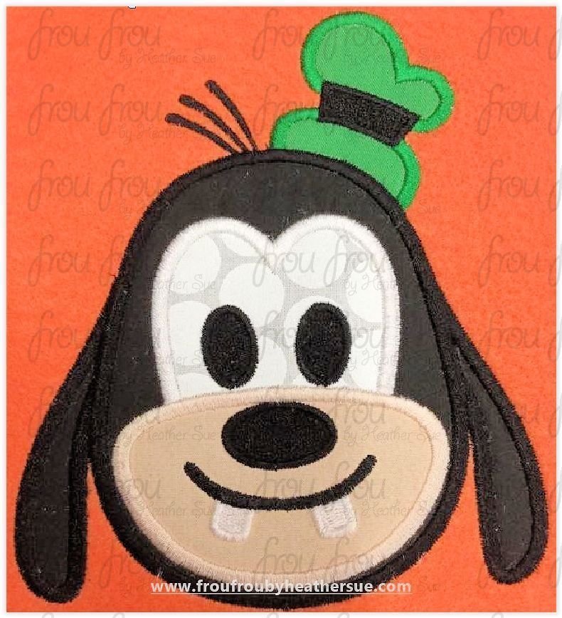 Guufy Dog Emoji machine embroidery design, multiple sizes including 2