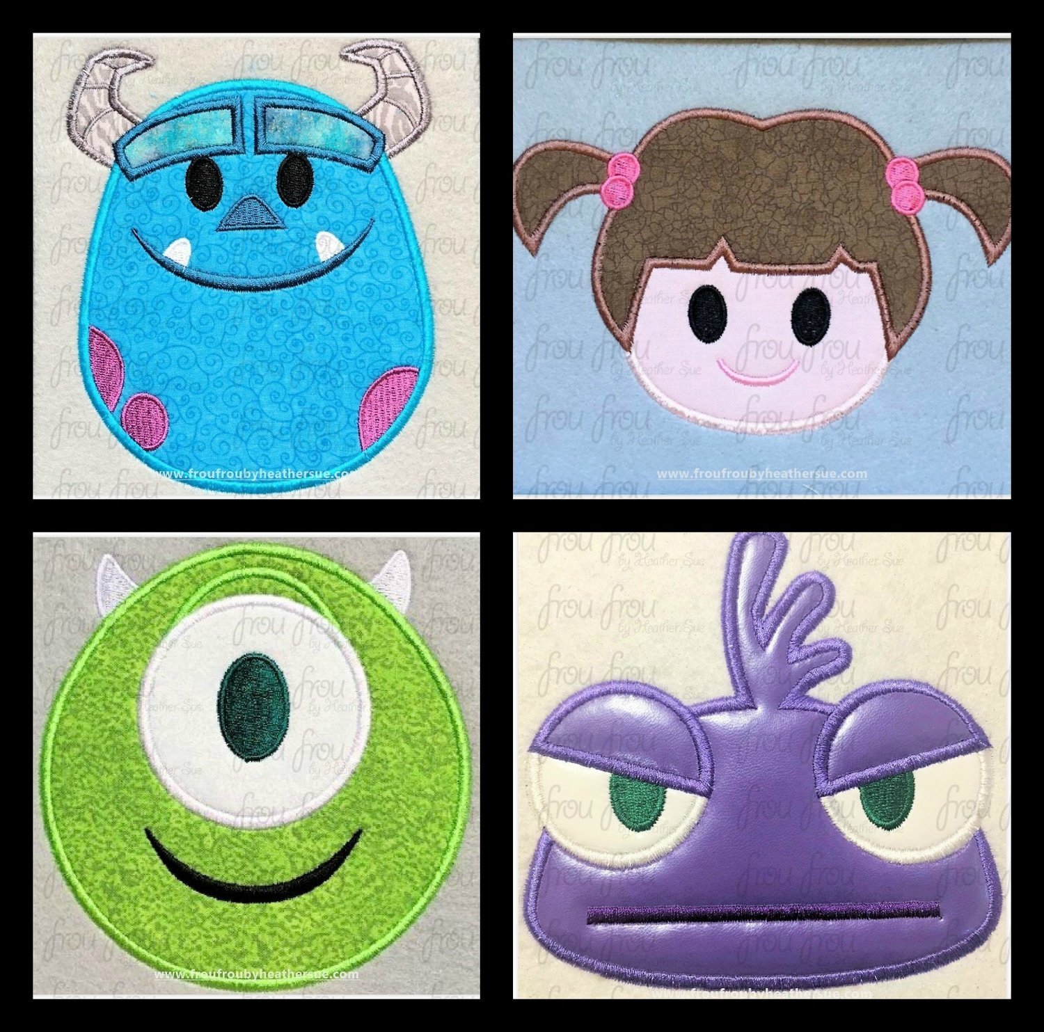 Monsters Emoji Movie FOUR Design SET machine embroidery design, multiple sizes including 2