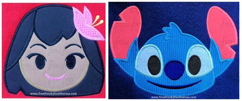 Lila and Lila's Alien Emojis TWO Design SET machine embroidery design, multiple sizes including 2"-16"