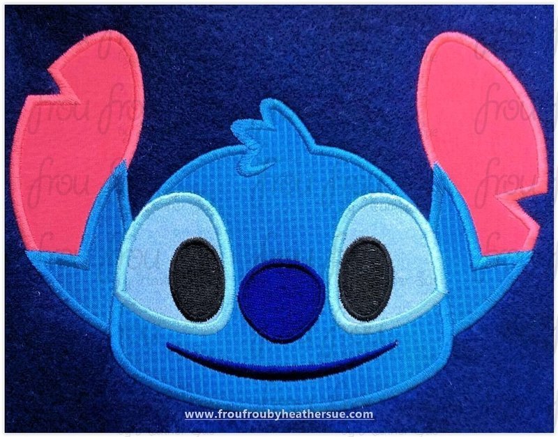 Lila's Alien Emoji machine embroidery design, multiple sizes including 2"-16"