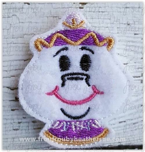 Clippie Mrs. Pot of Tea Emoji Bella and Beasty Machine Embroidery In The Hoop Project 1.5, 2, 3, and 4 inch