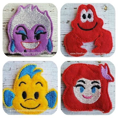 Clippie Ariah Mermaid Emoji FOUR Design SET Machine Embroidery In The Hoop Project 1.5, 2, 3, and 4 inch