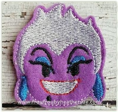 Clippie Ursea Villain Ariah Mermaid Emoji Machine Embroidery In The Hoop Project 1.5, 2, 3, and 4 inch