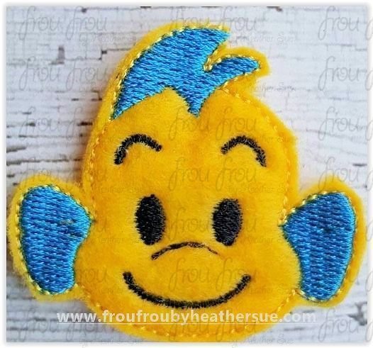 Clippie Flunder Fish Ariah Mermaid Emoji Machine Embroidery In The Hoop Project 1.5, 2, 3, and 4 inch