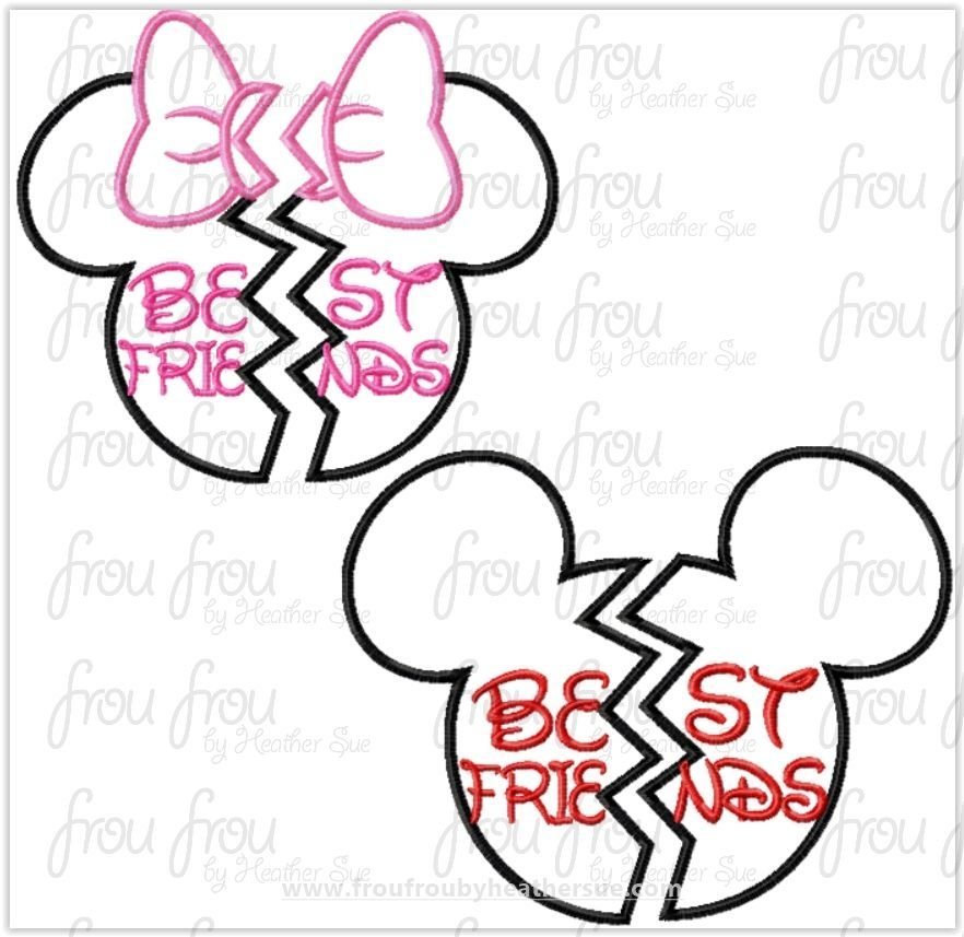 Best Friends Mister and Miss Mouse Heads FOUR design SET Machine Applique Embroidery Design, Multiple Sizes 4&quot;-16&quot;