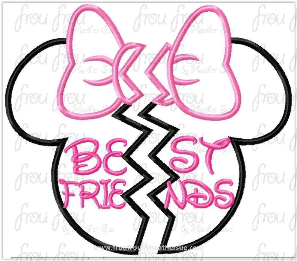 Best Friends Miss Mouse Heads TWO design SET Machine Applique Embroidery Design, Multiple Sizes 4&quot;-16&quot;