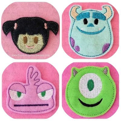 Clippie Monsters Movie Emoji FOUR Design SET Machine Embroidery In The Hoop Project 1.5, 2, 3, and 4 inch