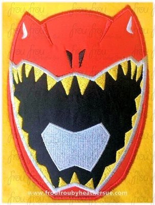 Red Dinosaur Ranger Head Super Hero Machine Applique Embroidery Designs, multiple sizes including 2