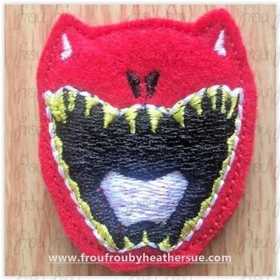 Clippie Red Dinosaur Ranger Superhero Super hero Machine Embroidery In The Hoop Project 1.5, 2, 3, and 4 inch