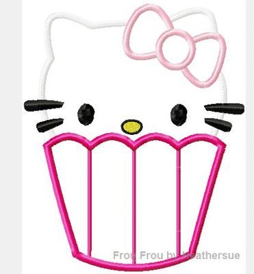 Cupcake Howdy Cat without Cherry Machine Applique Embroidery Design, Multiple sizes including 4 inch